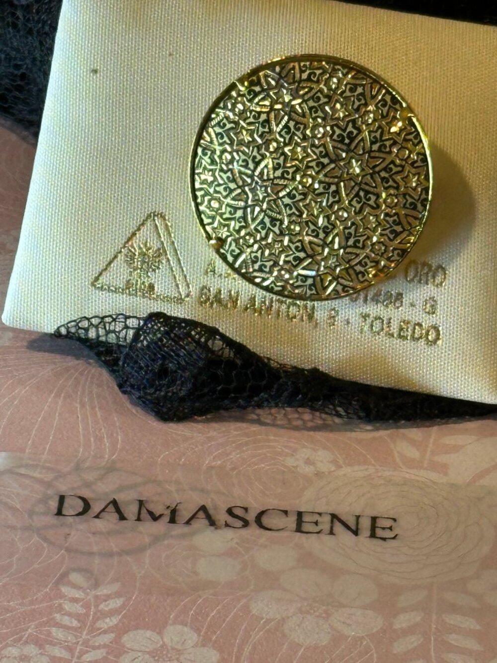 Vintage Damascene Brooch Vintage Gold Geometric Gold Foil inlaid San Antonio